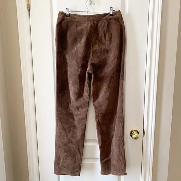 Vintage Suede Leather Pants High Waisted Straight Leg  Chocolate Brown Size 10 - Picture 4 of 16